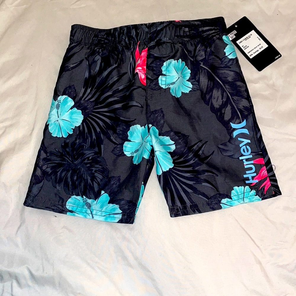 Floral print Hurley swimming shorts.